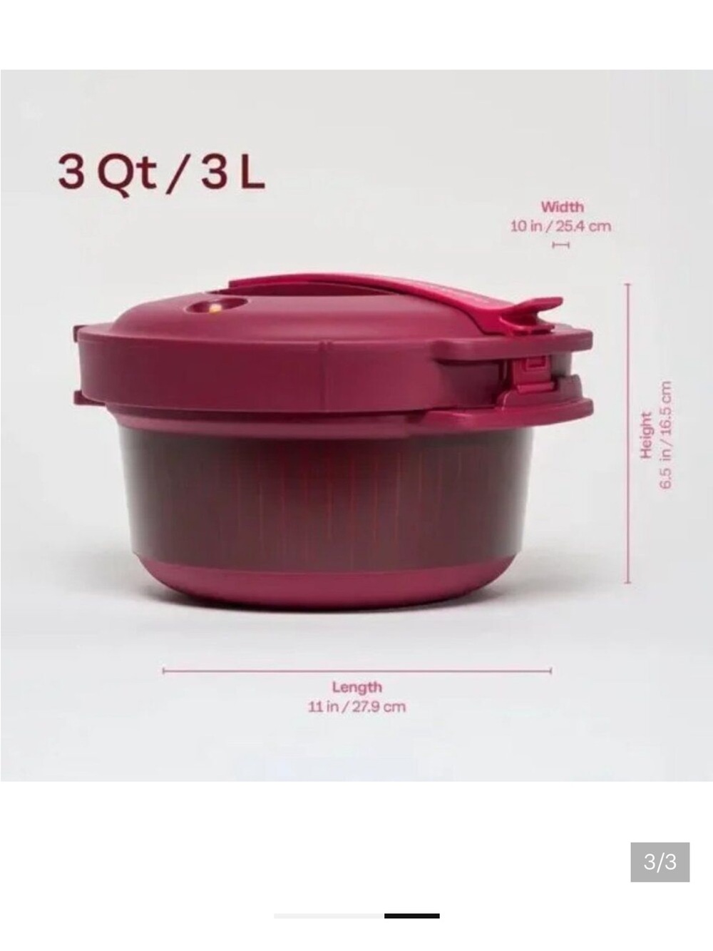 3qt / 3 L TUPPERWARE Microwave Pressure Cooker 7643A-2 - Picture 2 of 11